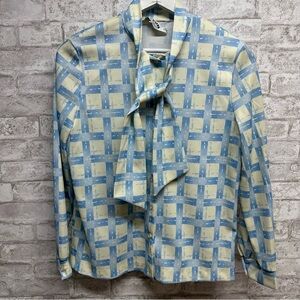 VINTAGE checkered blouse women’s size large‎ tie bow front